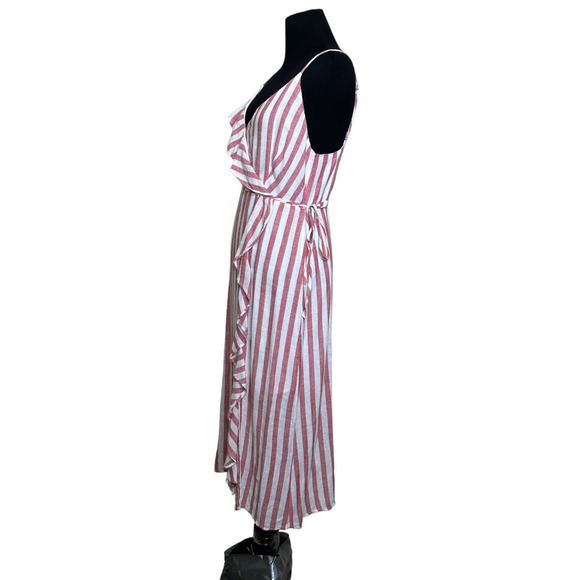 Rails pink white pin stripes sleeveless ruffle detail midi dress size Small - Picture 4 of 12